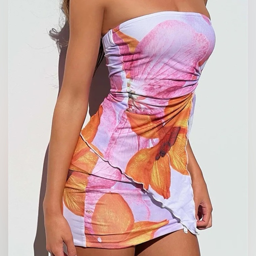 Women Y2K 2 Piece Skirt Set Strapless Drawstring Split Crop Top + Bodycon Outfit